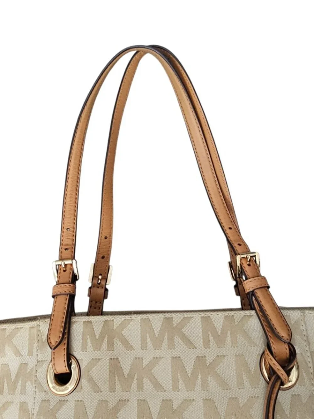 Michael Kors Jet Set Monogram Canvas Leather Boho Tote Shoulder Bag COA Beige